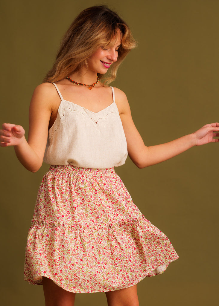 Lotta Skirt — Floral mini skirt on model — MYFASHIONFRUIT