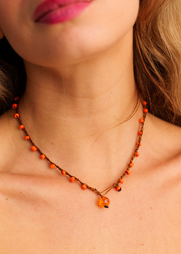 Nirvana Necklet — Orange bead detail on model — MYFASHIONFRUIT