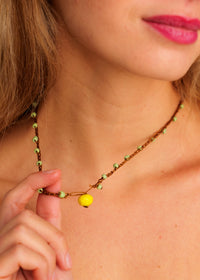 Nirvana Necklet — detail, brown cord & beads, yellow fruit charm — MYFASHIONFRUIT