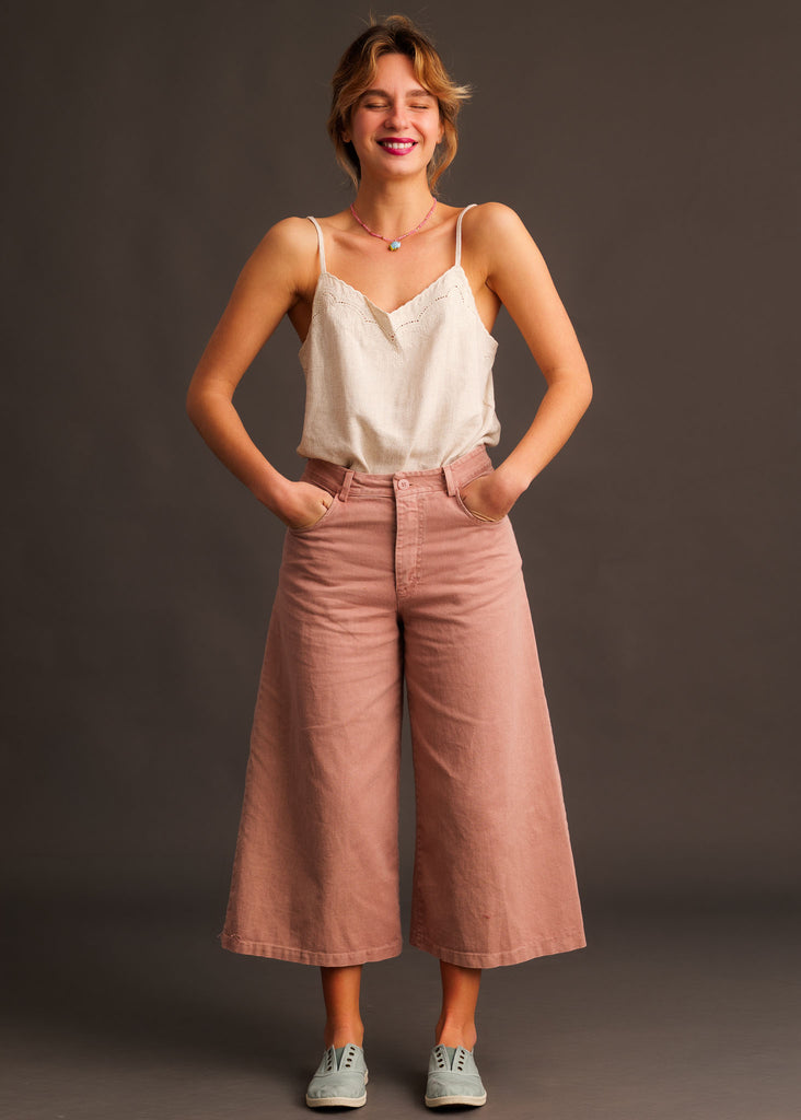 Rio Capri Jeans — Pink wide-leg denim on model — MYFASHIONFRUIT