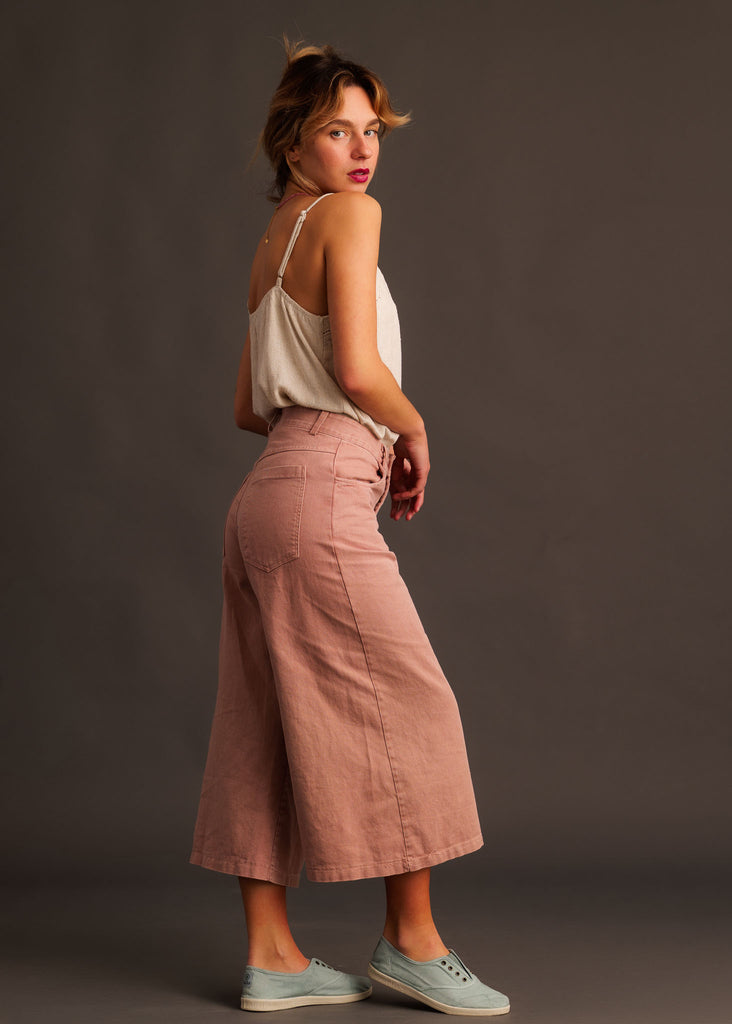 Rio Capri Jeans — Pink denim culottes on model — MYFASHIONFRUIT