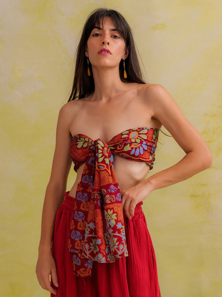 Bijal Silk Scarf — On model, red floral scarf top — MYFASHIONFRUIT