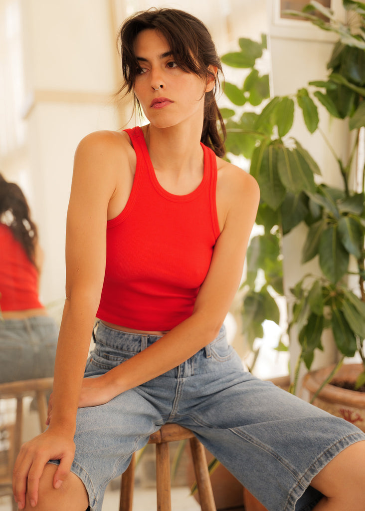 Bobbie Tank Top — Red tank top on model — MYFASHIONFRUIT