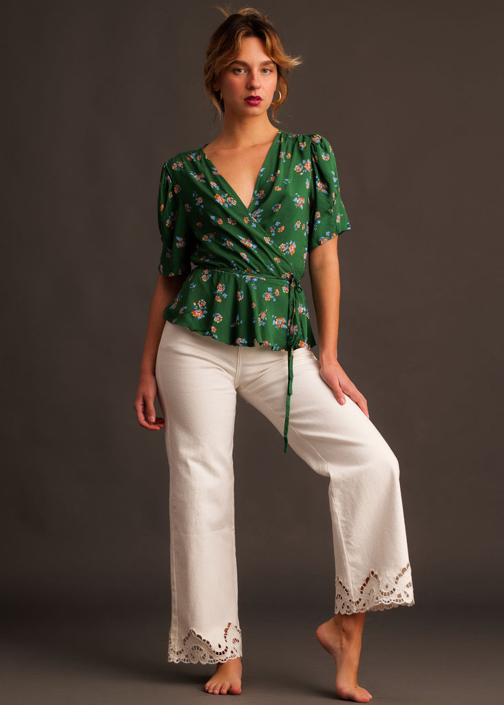 Nola Jeans — White denim w/lace detail on model — MYFASHIONFRUIT