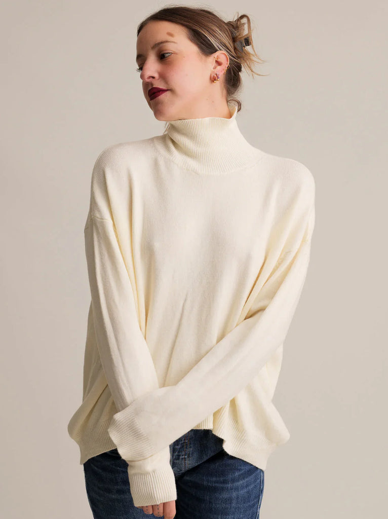 Rebecca Sweater — Cream turtleneck knit on model — MYFASHIONFRUIT