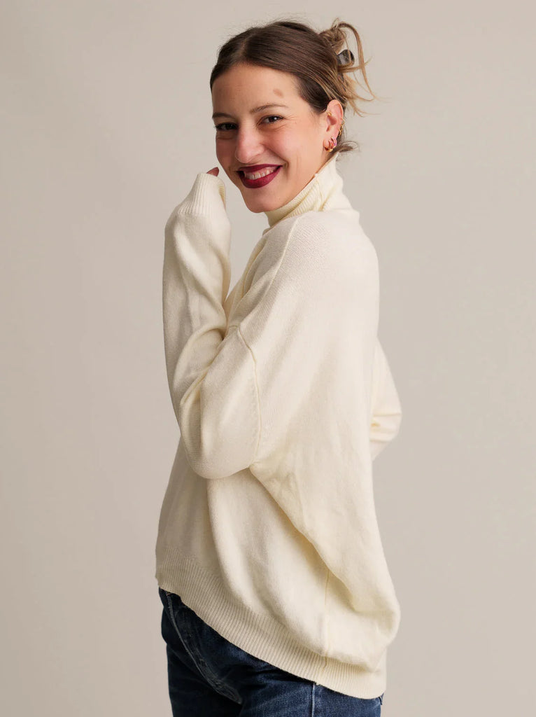 Rebecca Sweater — Creamy white turtleneck on model — MYFASHIONFRUIT