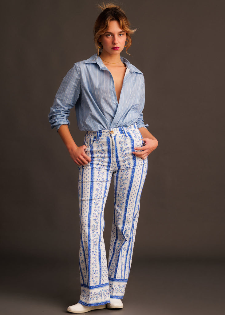 Graziella Pants — Floral print flares on model — MYFASHIONFRUIT