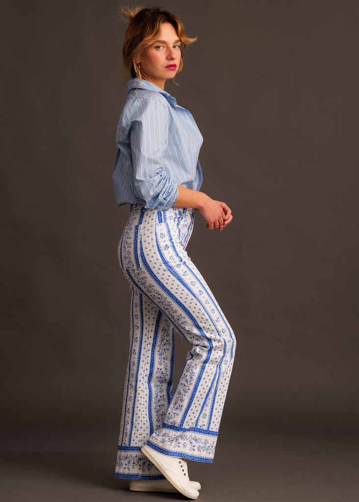 Graziella Pants — Blue floral print pants on model — MYFASHIONFRUIT
