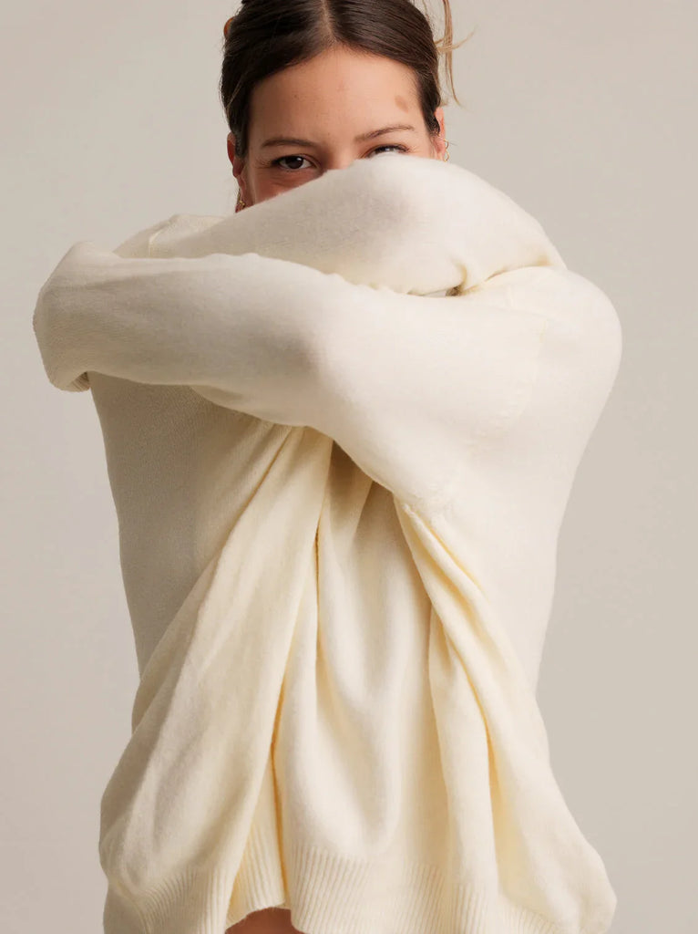 Rebecca Sweater — Cream knit on model — MYFASHIONFRUIT