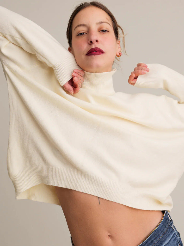 Rebecca Sweater — Cream turtleneck on model — MYFASHIONFRUIT