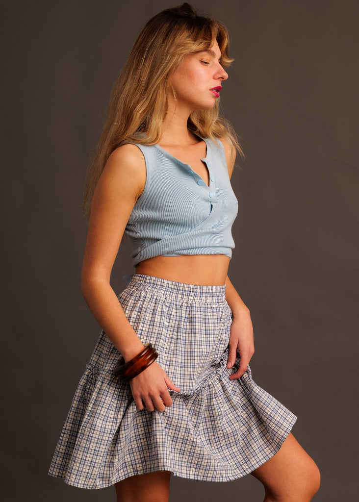 Electra Skirt — Plaid mini skirt on model — MYFASHIONFRUIT
