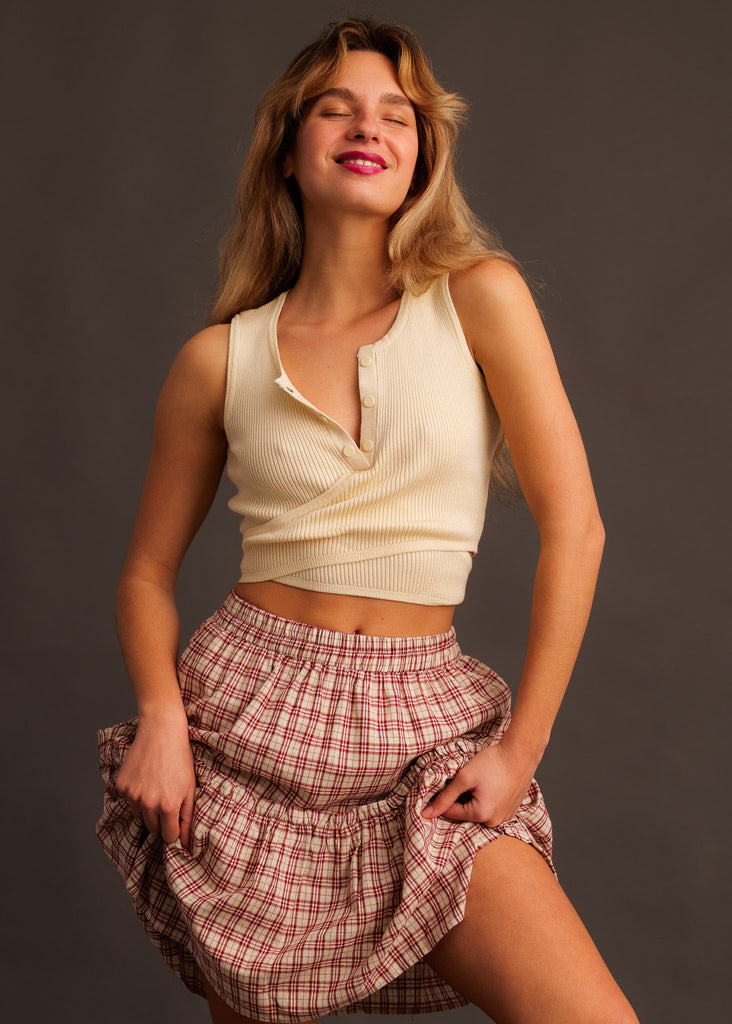 Electra Skirt — Red plaid skirt on model — MYFASHIONFRUIT