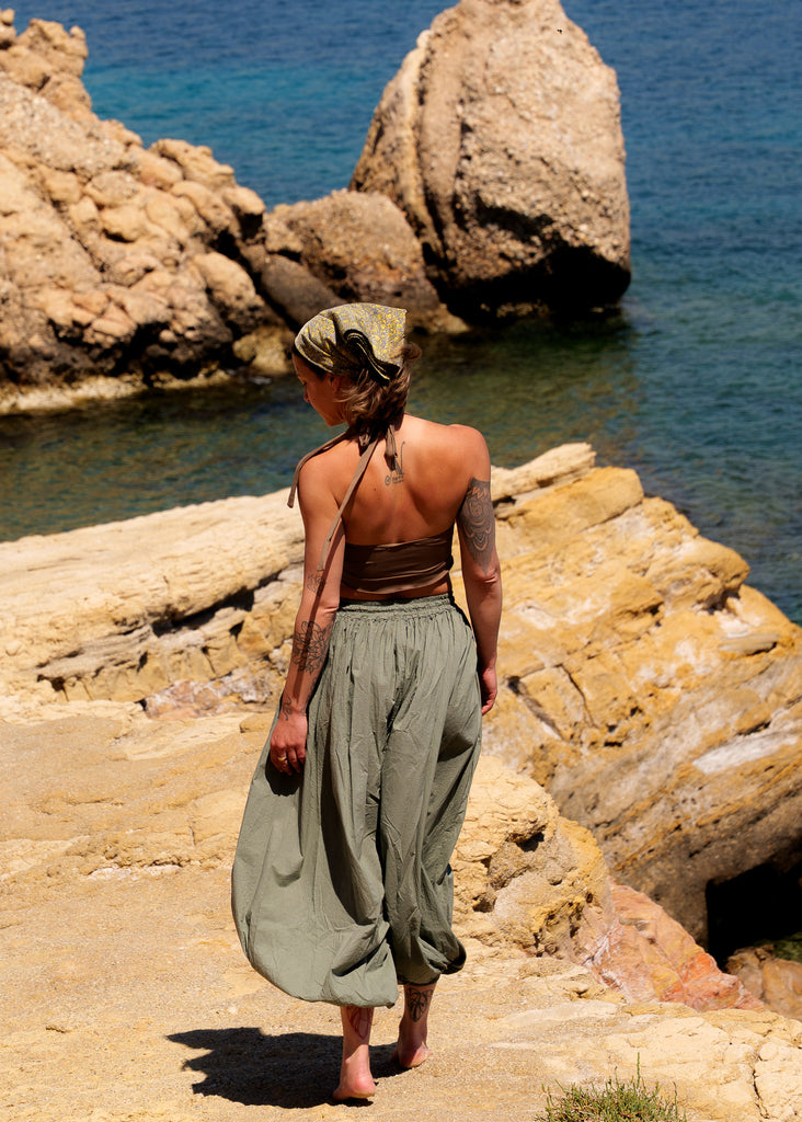 Sol Balloon Pants — Sage green balloon pants on model — MYFASHIONFRUIT