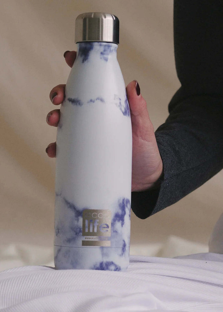 Ecolife Marble Thermos — white and blue marble texture — MYFASHIONFRUIT