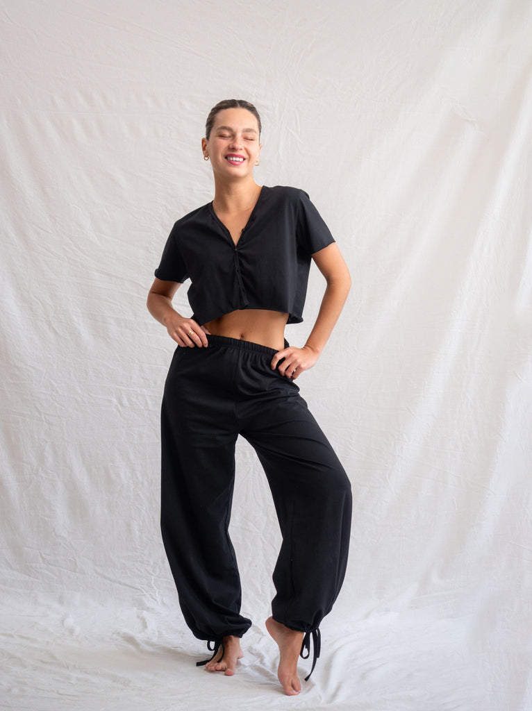 Yin Set - Pants & Cardi — Black cotton set on model — MYFASHIONFRUIT