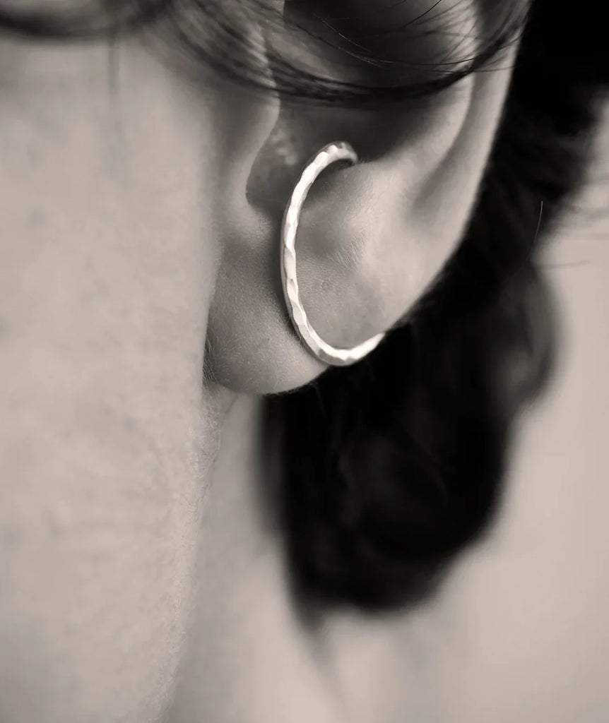 Bear Hug Hoops — silver earring detail on model — MYFASHIONFRUIT