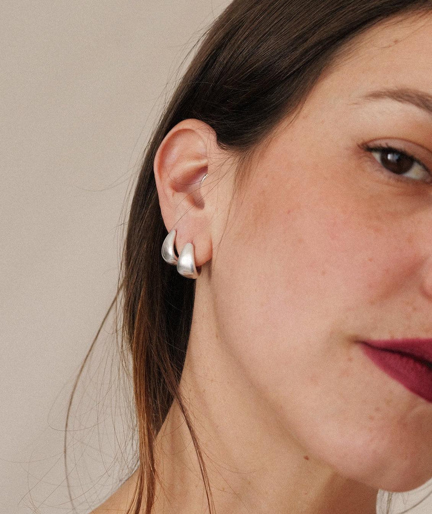 Matcha Hoops — silver hoops on model, detail — MYFASHIONFRUIT
