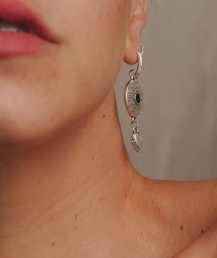 Tribal Earrings — Silver on model, detail — MYFASHIONFRUIT