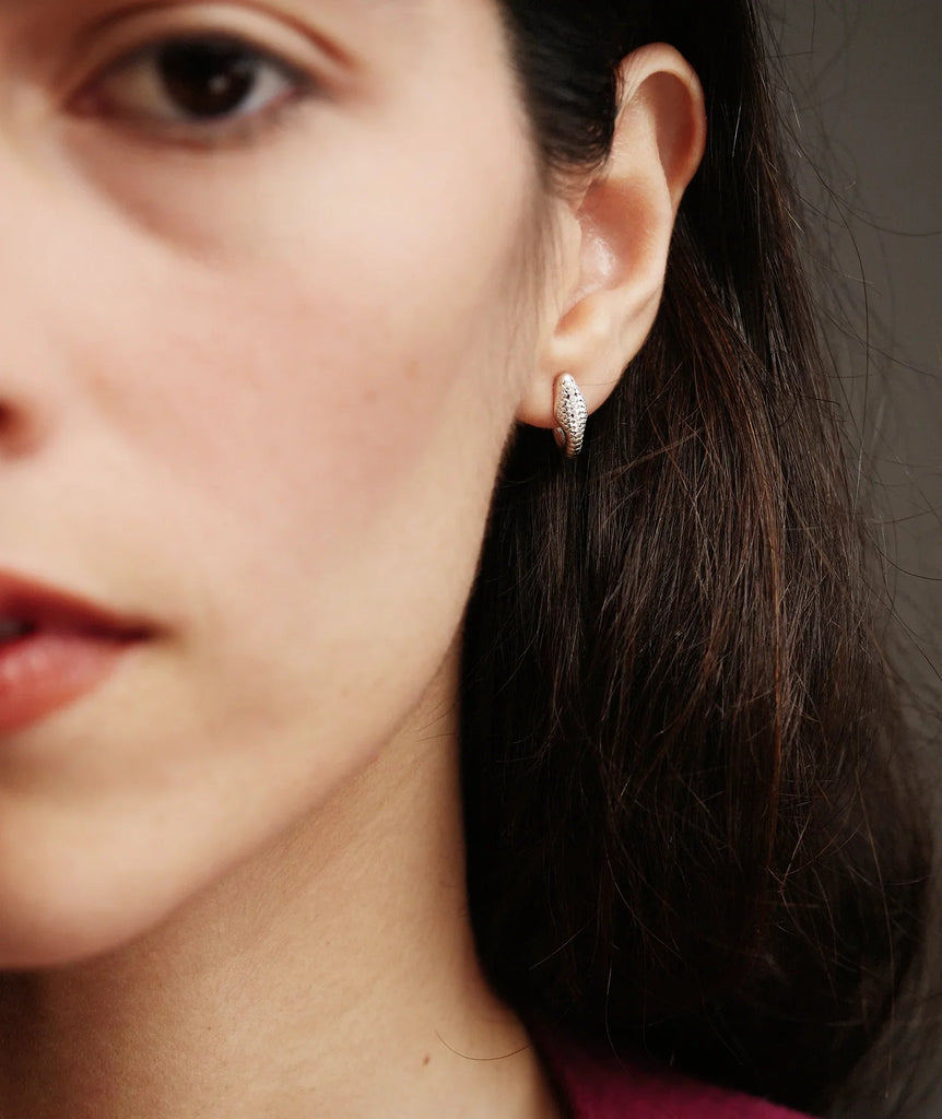 Naga Earrings — Silver hoops on model, detail — MYFASHIONFRUIT