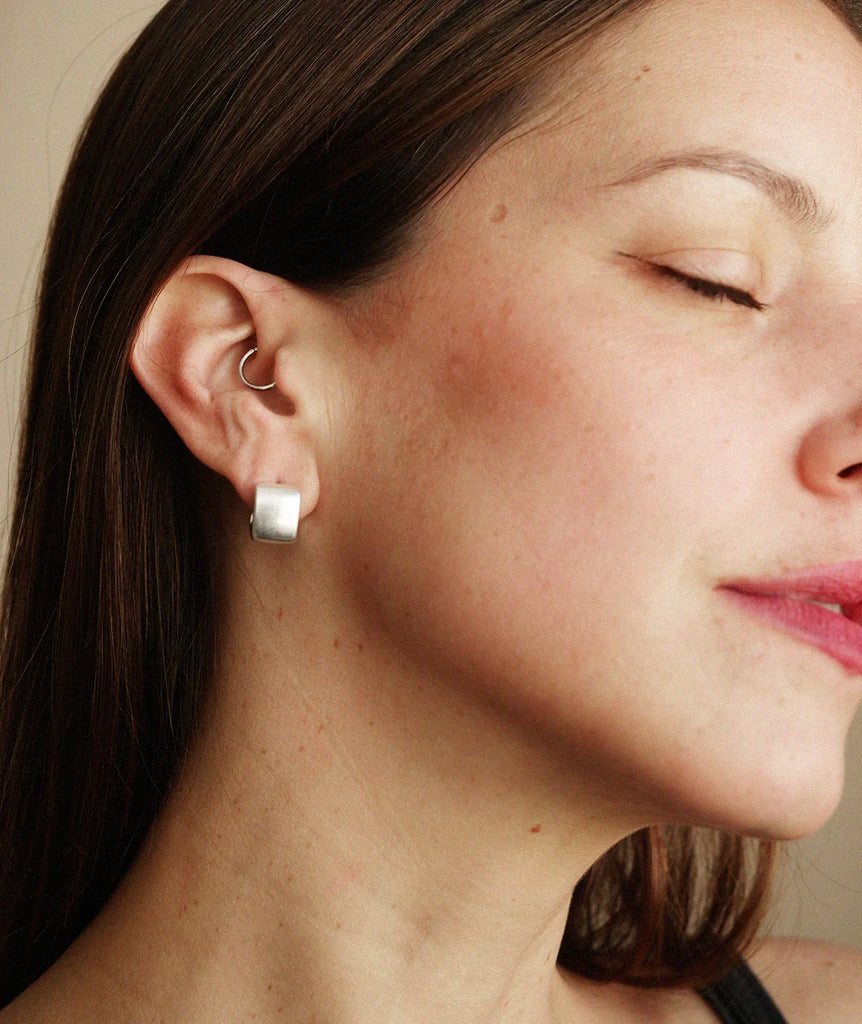 Bali Earrings — Silver hoops on model, detail — MYFASHIONFRUIT