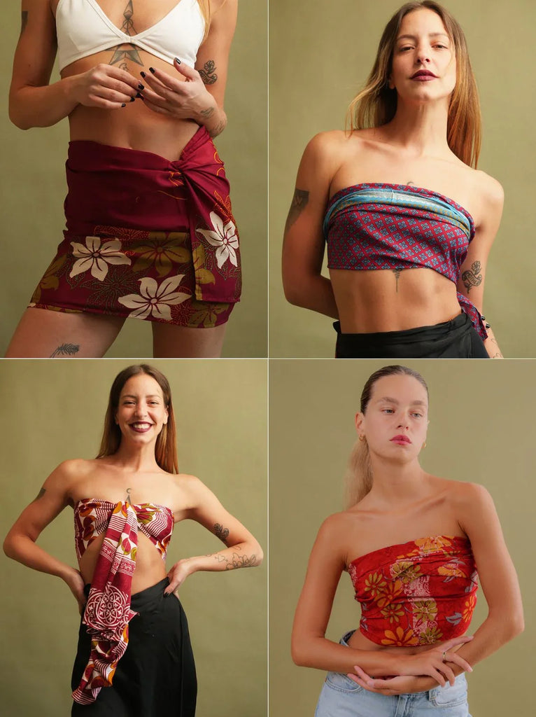 Bijal Silk Scarf — Scarves in use as tops/skirt on models — MYFASHIONFRUIT