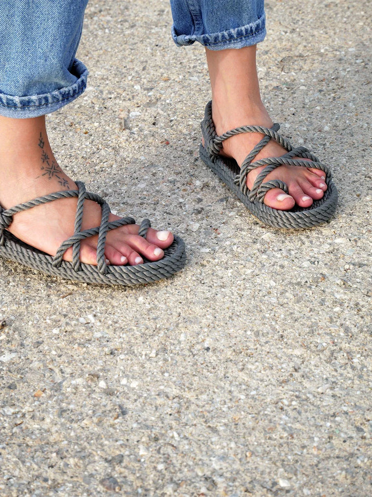 Toe Joe Grey Sandals — Grey rope sandals on model — MYFASHIONFRUIT