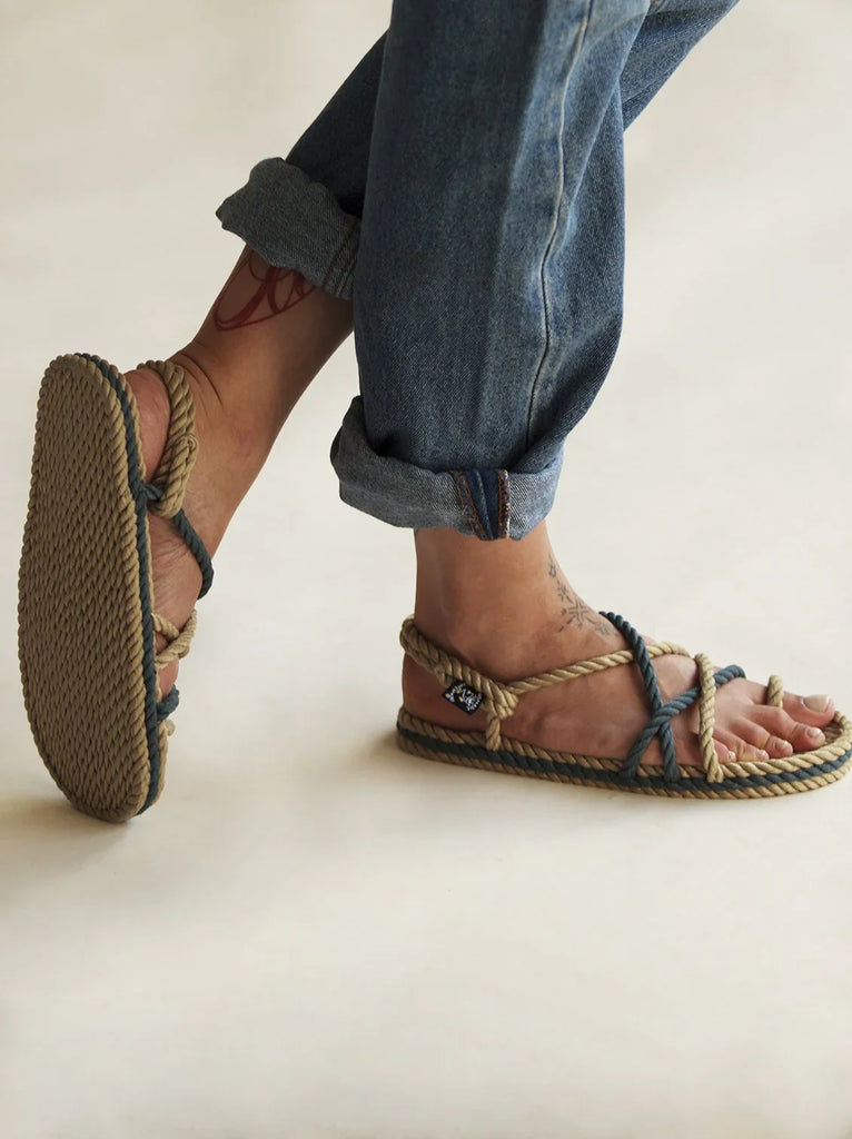 Toe Joe Camel Denim Sandals — rope sandals on model — MYFASHIONFRUIT