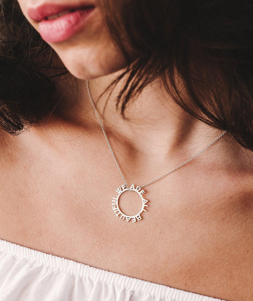 We Are All Beautiful Hoop Pendant — close up — MYFASHIONFRUIT