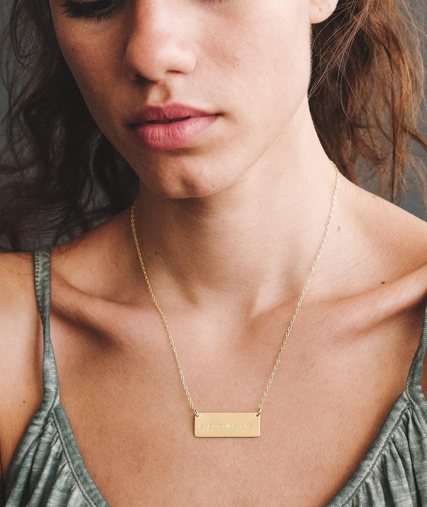 We Are All Beautiful Bar Pendant — gold chain — MYFASHIONFRUIT