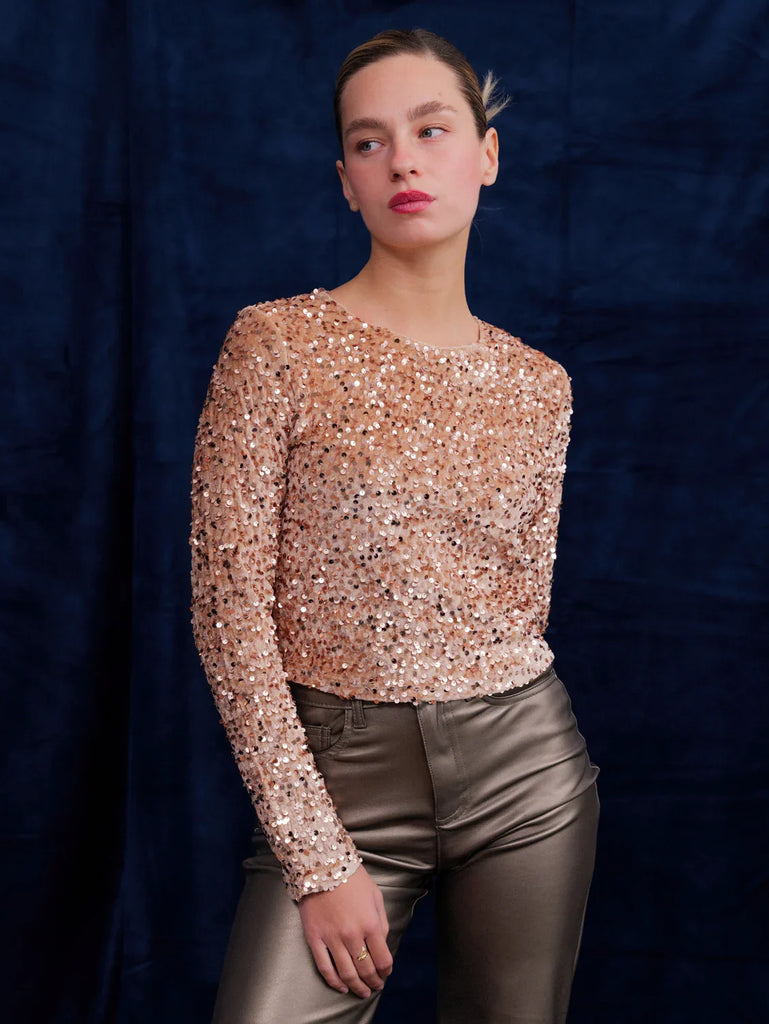 Senga Top — Gold sequin top on model — MYFASHIONFRUIT