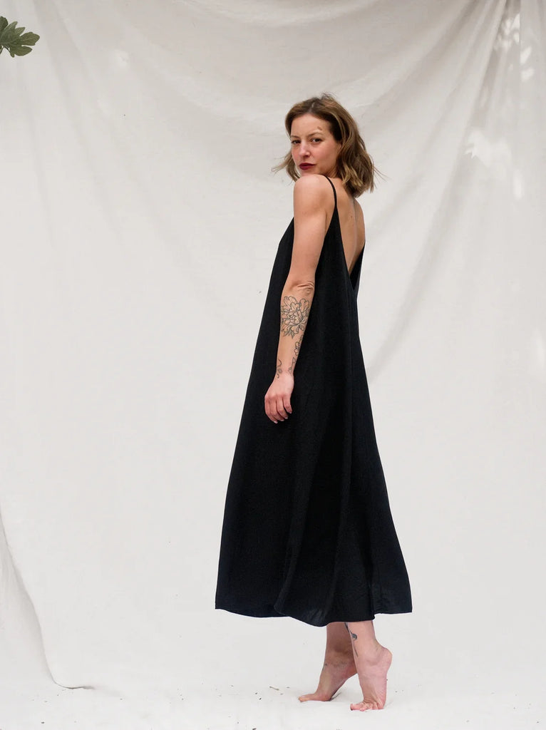Granadas Dress — Black spaghetti strap dress on model — MYFASHIONFRUIT