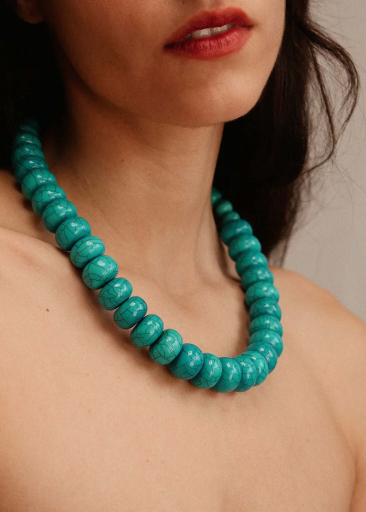 Woman wearing a turquoise Sahara Necklace — MYFASHIONFRUIT