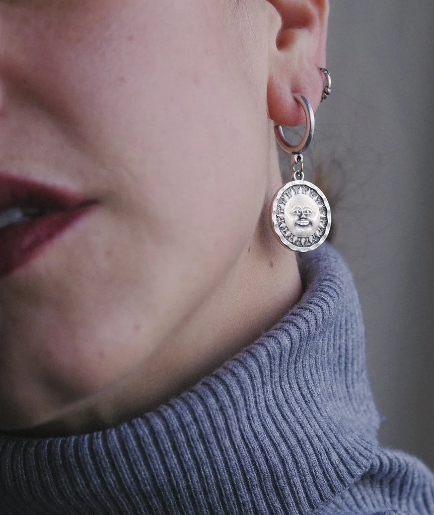 Shiva & Shakti Hoops — Sun charm on silver hoop — MYFASHIONFRUIT