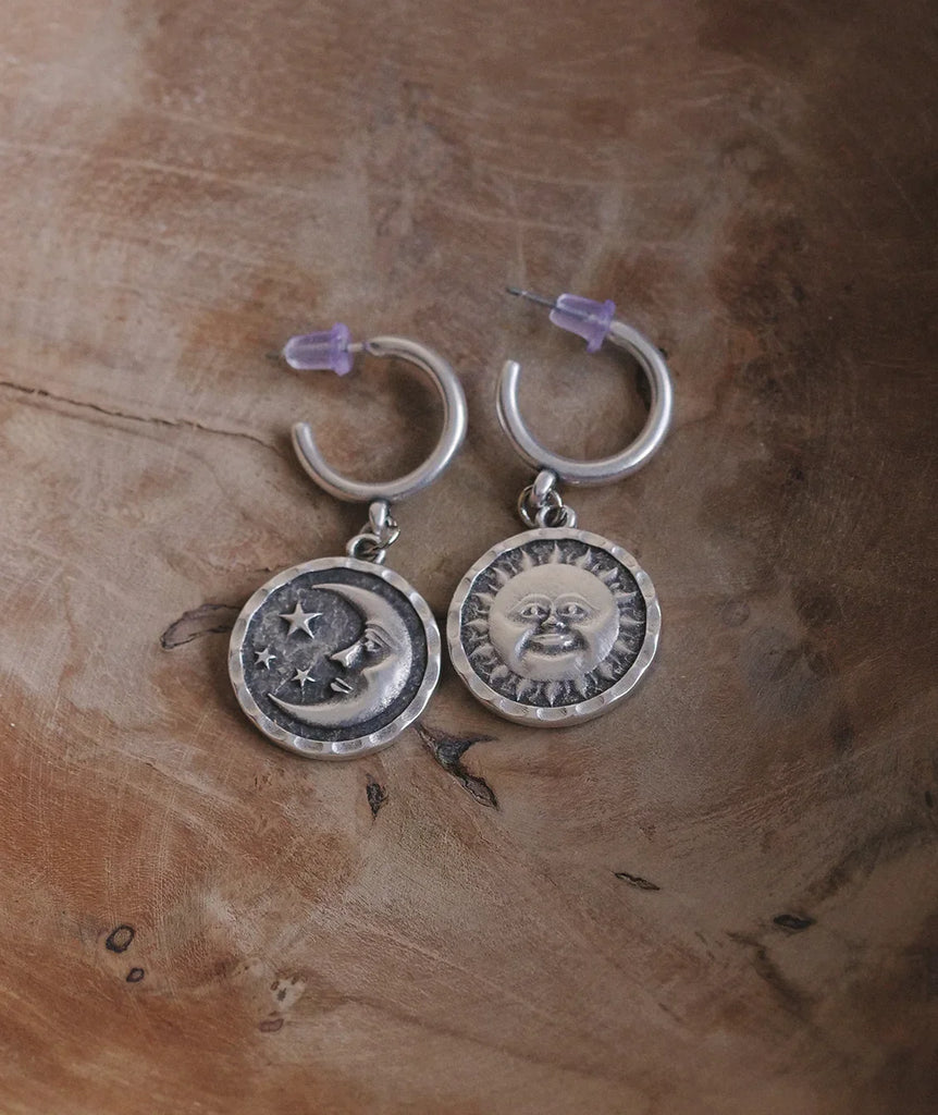 Shiva & Shakti Hoops — Sun and moon silver earrings — MYFASHIONFRUIT