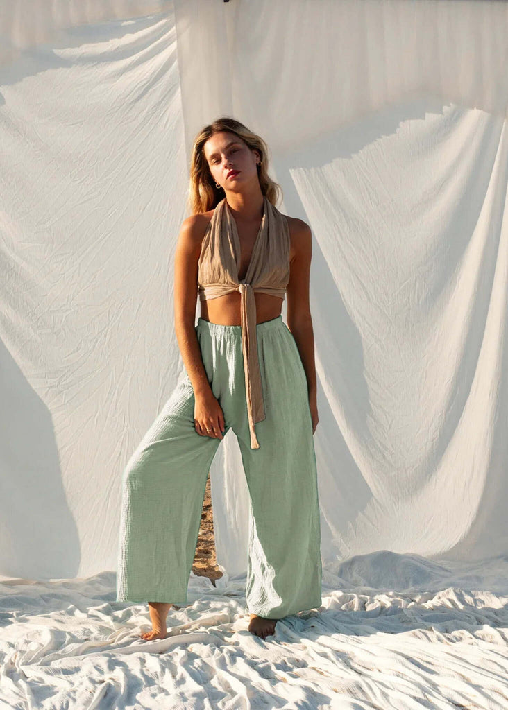 Tender Earth Pants — Sage pants on model — MYFASHIONFRUIT