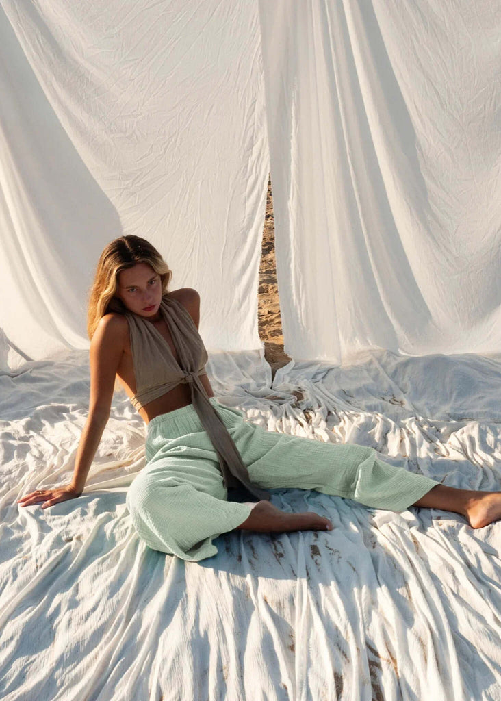 Tender Earth Pants — Mint green pants on model — MYFASHIONFRUIT