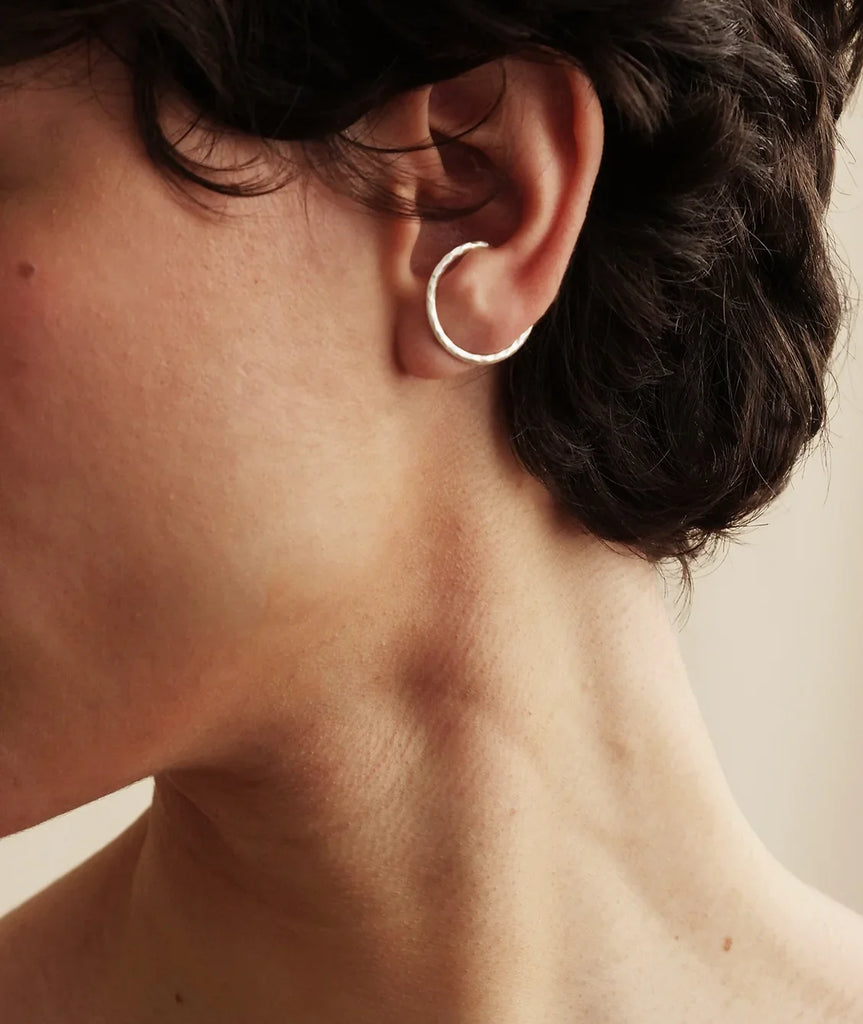 Bear Hug Hoops — Silver ear cuff on ear — MYFASHIONFRUIT
