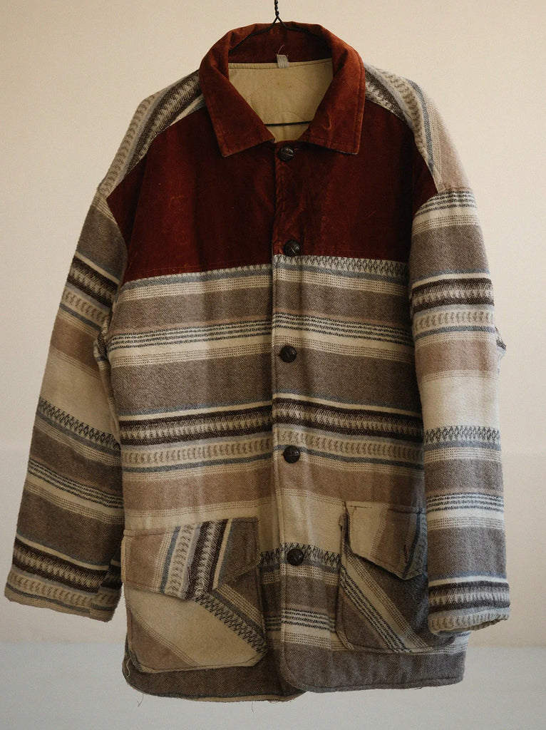 Vintage Wool Jacket — Striped wool jacket with corduroy yoke — MYFASHIONFRUIT