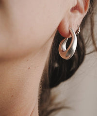 Bold Hook Earrings — Silver earring on model, detail — MYFASHIONFRUIT