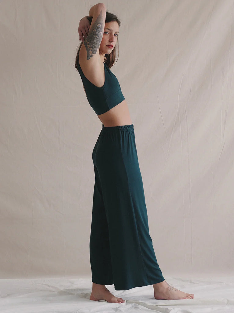 Woman wearing green Tender Pants and matching crop top — MYFASHIONFRUIT
