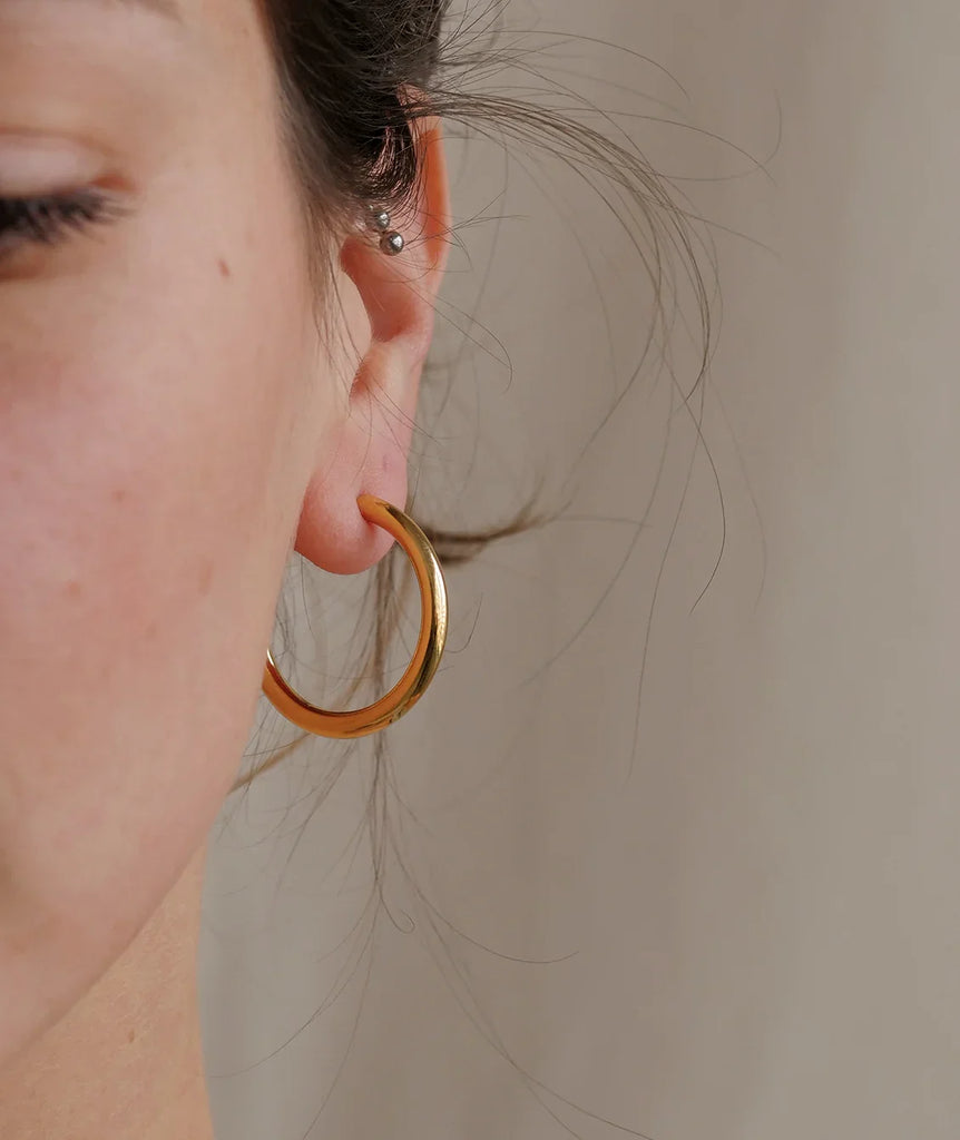 Susie Hoops — Gold hoop earring on ear — MYFASHIONFRUIT