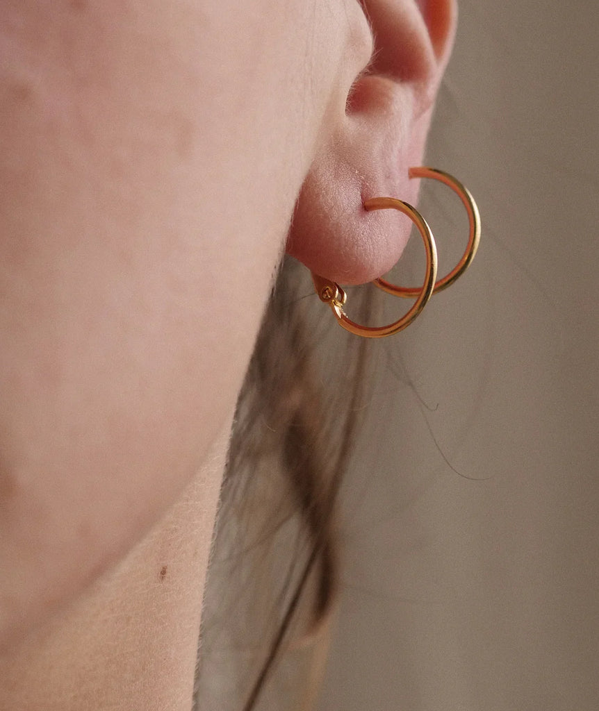 Lola Hoops — detail, gold hoop earrings on model — MYFASHIONFRUIT