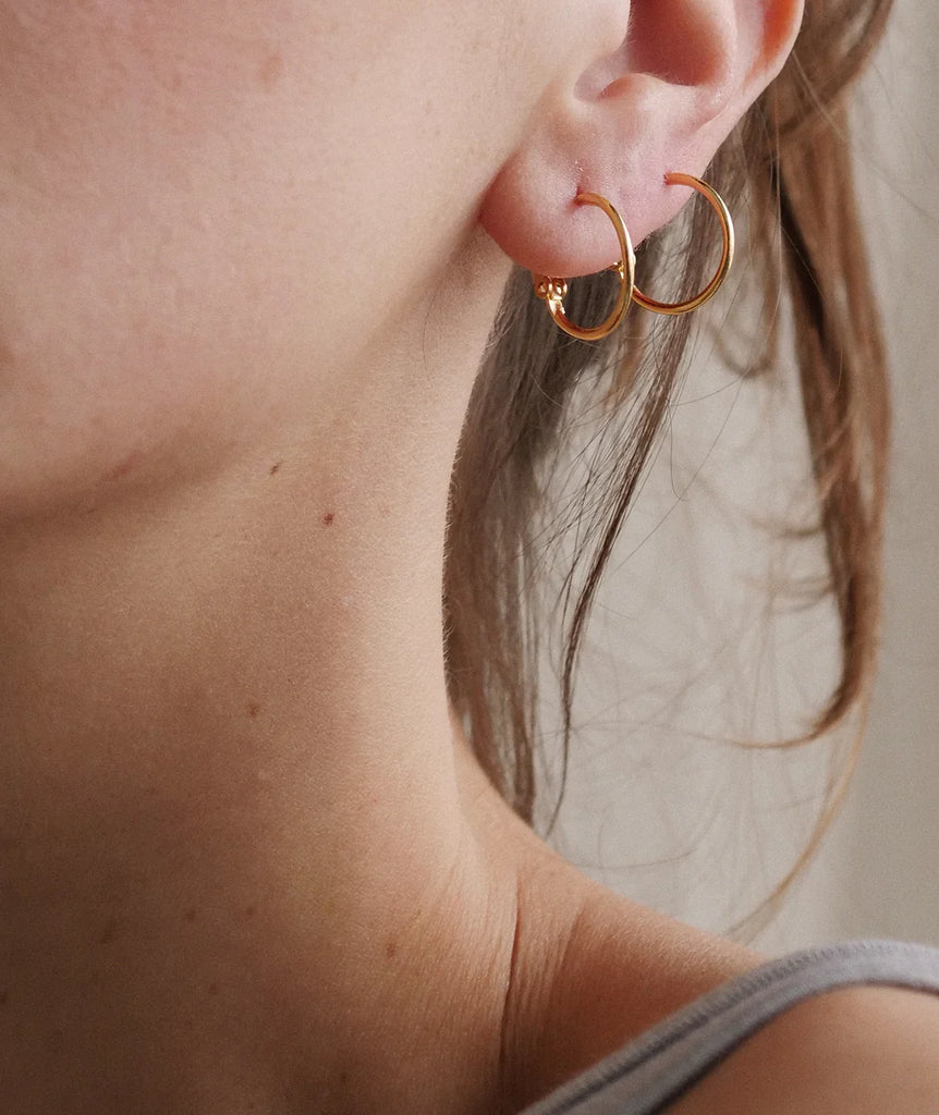 Lola Hoops — detail, gold hoops on model's ear — MYFASHIONFRUIT