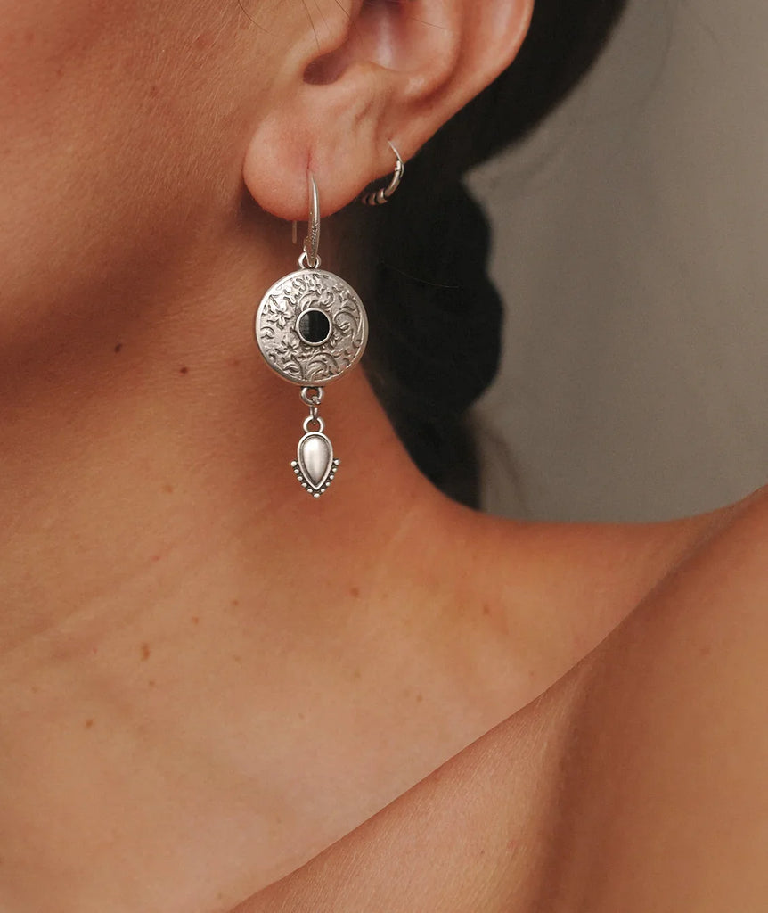 Tribal Earrings — Silver with a black accent — MYFASHIONFRUIT