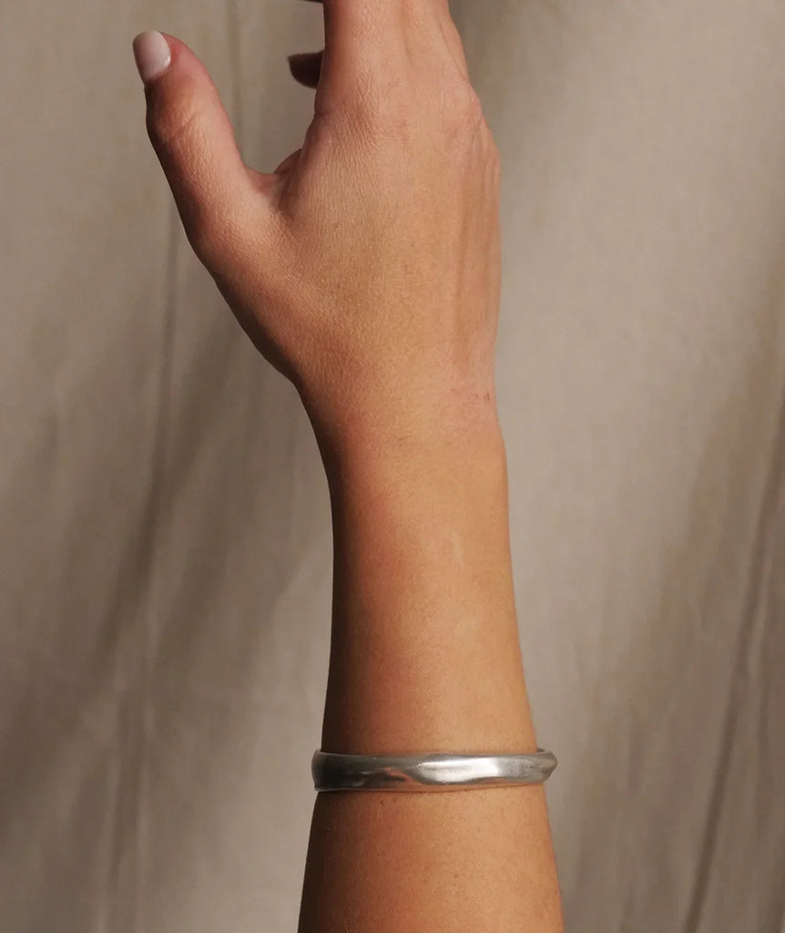 Raw Cuff — silver tone, seen on model's arm — MYFASHIONFRUIT