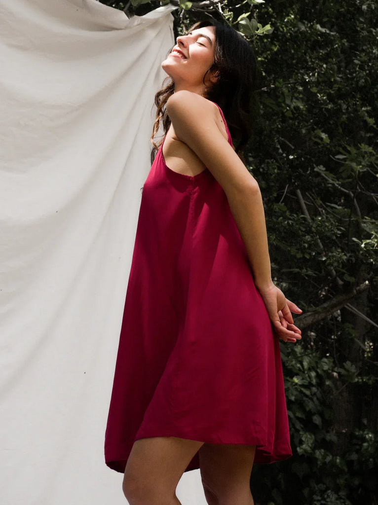 Coladas Dress — Red mini dress on model — MYFASHIONFRUIT