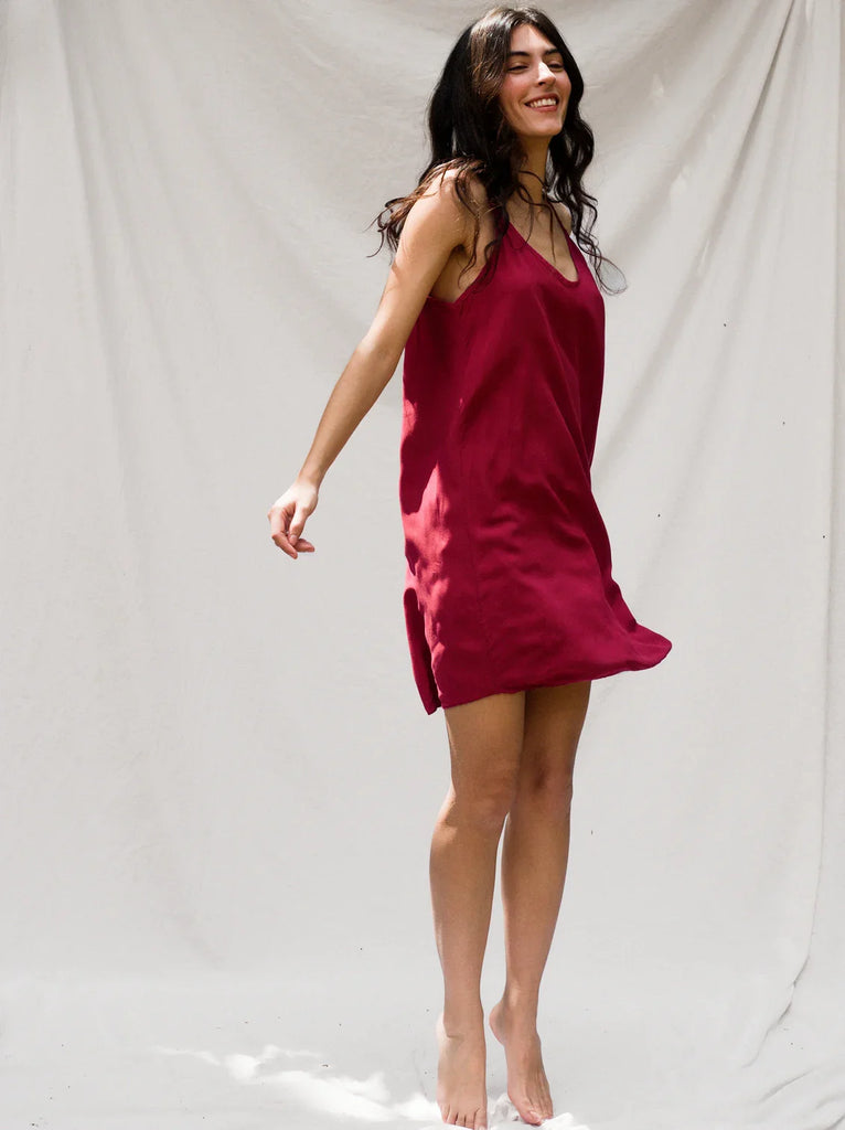 Coladas Dress — Red slip dress on model — MYFASHIONFRUIT