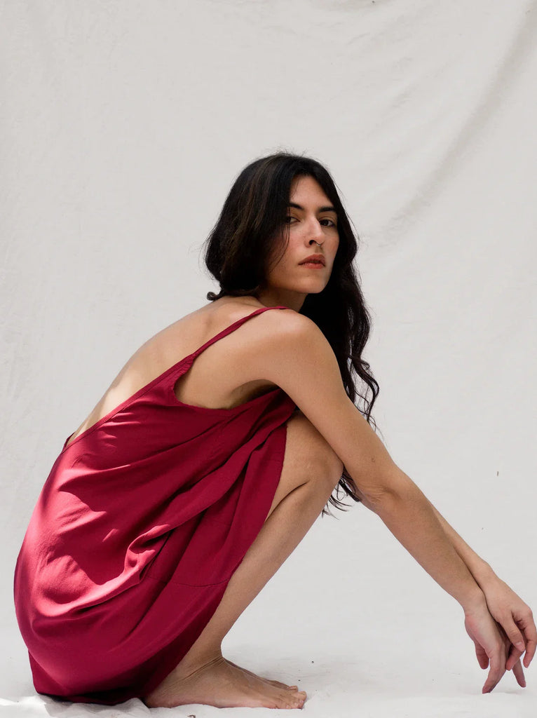 Coladas Dress — Red spaghetti strap dress on model — MYFASHIONFRUIT
