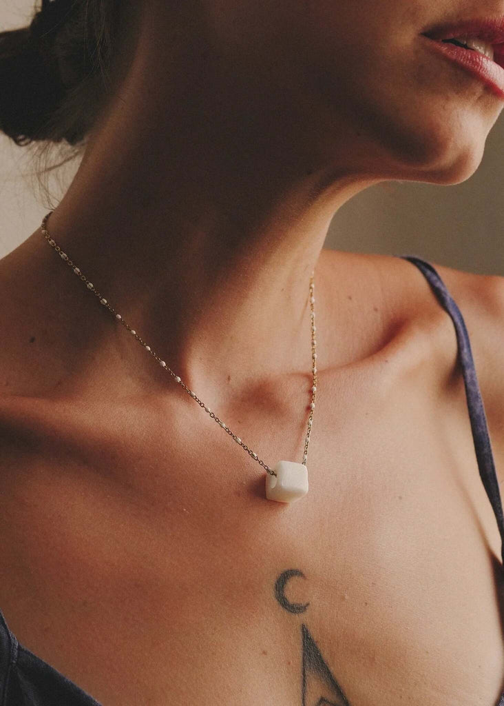 Fanni Necklace — Gold chain necklace with white cube — MYFASHIONFRUIT