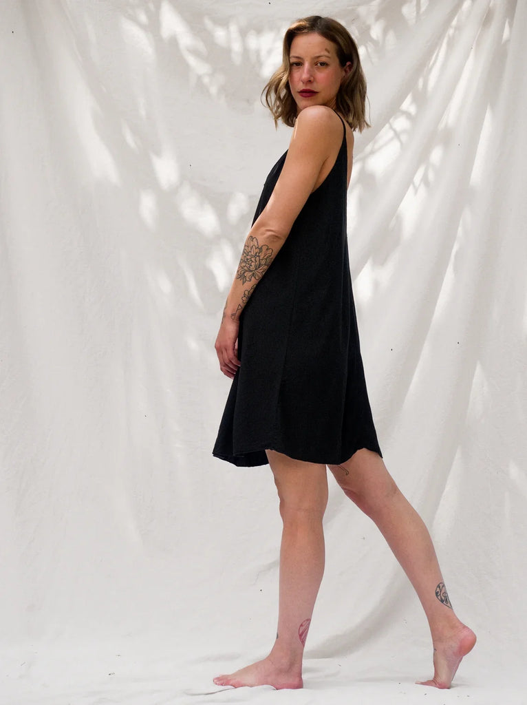 Coladas Dress — Black slip dress on model — MYFASHIONFRUIT